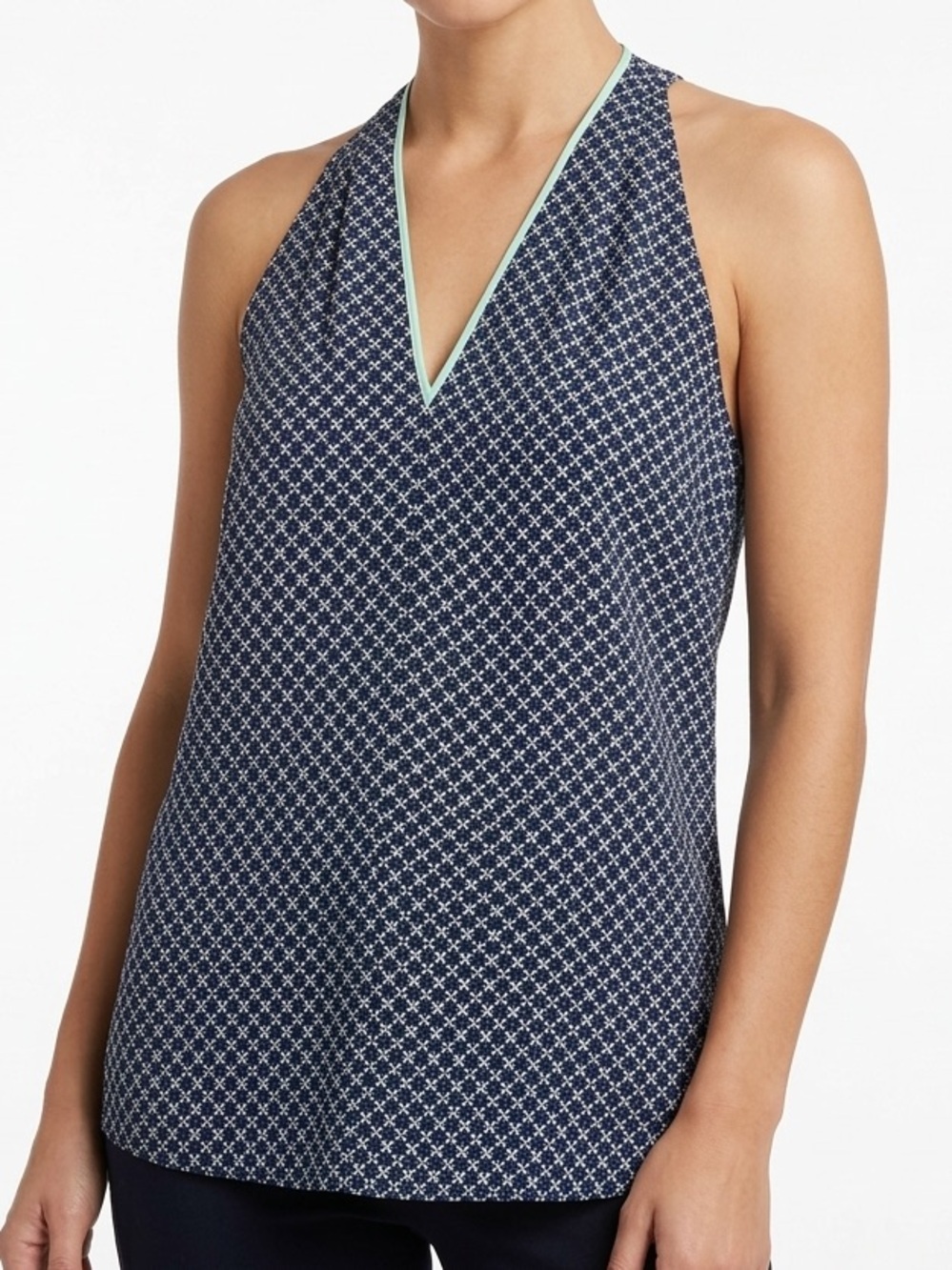 Vince Camuto Navy Blue Geometric Sleeveless V Neck Blouse M